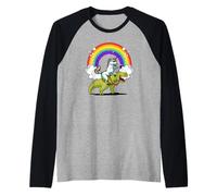 Licorne Chevauche T-Rex Dinosaure Arc-en-Ciel Magique Drôle Manche Raglan