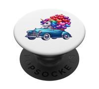 Licorne Cool dans Une Vieille Voiture avec des Ballons colorés PopSockets PopGrip Adhésif