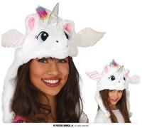 Licorne Costume Tête Aile Corne Magique Bonnet Carnaval Créature Fabuleuse Accessoire Fête Multicolore Fantaisie Décalée, Couleur : Blanc
