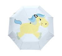 Licorne De Cheval De Dessin Animé Jaune Parapluie Pliant Ouverture et Fermeture Automatique Protection UV Parapluies Pliant Coupe-Vent Ultra-léger pour Voyager Plage Femmes Enfants Fille