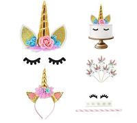 Licorne Décorations Gâteau Cake Topper, Licorne Klaxon Épingle à Cheveux et Cils Set Licorne Décoration de Fête pour L'anniversaire/Noce