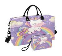 Licorne Dessin Animé Arc-en-Ciel Sacs de Voyage Sac de Sport Sac à Main de W nd avec Trousse De Toilette pour Filles Hommes