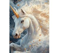 Licorne Diamond Painting Adulte, Blanc Diamond Painting, DIY Round Rhinestone Crystal Point de Croix complet kit, 5D Mosaic Art Kit Pour Enfant et débutants, Murale Décoration Maison 90x120cm 0U-401