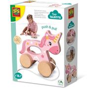 SES Creative Jouet de course 13137 – 2 en 1 licorne en bois pour tout-petits, Jaune