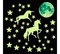 Licorne Étoile Lumineuse Plafond Autocollants Lumineux Stickers Muraux Étoiles Lune Fluorescentes, Décoration Magique de Chambre d’Enfant, Stickers Lumineux pour Bébé, Fille et Garçon, Créez un Ciel É