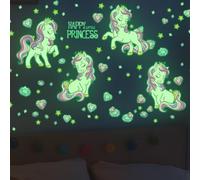 Licorne Etoiles Phosphorescentes Plafond Licorne Etoiles Fluorescente Lumineuse Amour Diamant Autocollants Stickers Muraux Décoration pour Enfants et Fille Chambre Vert