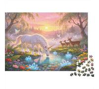 Licorne Fantaisie Lac de Forêt Puzzle 1000 Pièces Puzzle pour Adultes Papier Détente Interactivité Décoration Maison Cadeau 70x50cm/1000pcs