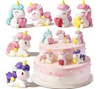 Licorne Gâteau Décoration, 6Pcs Figurine Ensemble De Mini Figurine Li-Corne,Statue Poupée Jouet Licorne Miniature Ornement pour Enfants Anniversaire Fête Décoration Fournitures