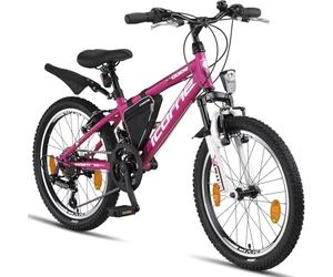 Licorne Guide Vélo de montagne - 61, 56 ou 51 cm - Dérailleur Shimano 21 vitesses, suspension de fourche - Vélo pour enfants, garçons et filles - Sacoche de cadre, filles, rose/blanc, EU 20