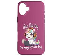 Licorne Kawaii Amusante avec Inscription « Go Away I'm Magic Troverting » Coque pour iPhone 16 Plus