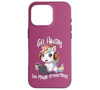 Licorne Kawaii Amusante avec Inscription « Go Away I'm Magic Troverting » Coque pour iPhone 16 Pro