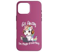 Licorne Kawaii Amusante avec Inscription « Go Away I'm Magic Troverting » Coque pour iPhone 16 Pro Max