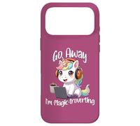 Licorne Kawaii Amusante avec Inscription « Go Away I'm Magic Troverting » Coque pour iPhone 17 Pro Max