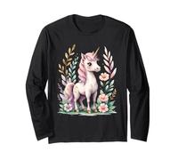 Licorne Mignonne avec Crinière et Fleurs - Style Aquare Manche Longue