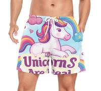 Licorne Mignonne De Nuages Arc-en-Ciel Homme Short de Bain Respirant Séchage Rapide Maillot de Bains Etanche Plage Été Beach Shorts