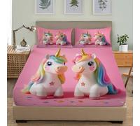 Licorne Mignonne pour Enfants 3 Pièces Drap Housse 80x160 cm Poche Profonde 30 cm en Microfibre Douce Parure de Lit, Rose Draps Housses pour Enfant & Adulte Décoration de la Chambre