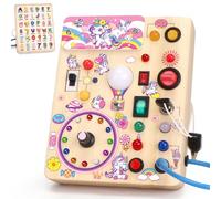 Licorne Montessori Busy Board 1 an Enfants Activity Board Jouets en Bois avec 10 Interrupteurs 23 Lumières LED Jouets Sensory Learning Toys Jeux Montessori Jouet Enfant Bebe 1 2 3 Ans Cadeau Enfant