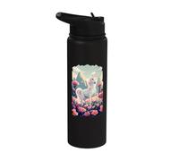 Licorne mythique fable cheval à cornes Hobby Horsing Flowers Stainless Steel Insulated Water Bottle