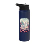 Licorne mythique fable cheval à cornes Hobby Horsing Flowers Stainless Steel Insulated Water Bottle