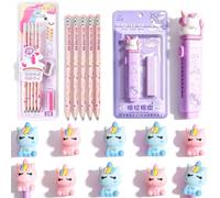 licorne Papeterie, Set de Papeterie de licorne, 10 Pièces Crayon Patte de Chat, 10 Pièces Capuchon de stylo Set de Papeteri Complet, Lot Cadeau Mignon pour Bureau