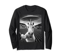 Licorne Selfie avec Alien UFO Funny Unicorn Cadeaux pour Homme Manche Longue