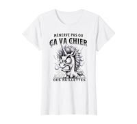 Licorne Super énervée Qui déchire ça va Chier des Paillettes T-Shirt, Femme, Blanc, 3XL