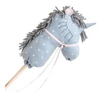 Licorne sur bâton en lin fait main bleu clair à pois