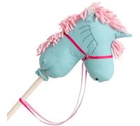 Licorne sur bâton turquoise jouet cheval de bois rose