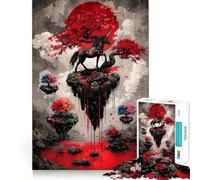 Licorne sur Une île Flottante avec Lune Rouge Puzzle de 1000 pièces Jeu de création et de développement Personnel Assemblage précis Aucune pièce détachée Activité de Partage et de complicité