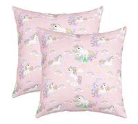 Licorne Taie Oreiller Taie d'oreiller 45x45cm Doux pour Enfants Fantastique Le Cheval Star Imprimer Décoratif Lot De 2 Housse de Coussin Licorne Clignotant Rose Housse Coussins