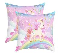 Licorne Taie Oreiller Taies d'oreiller 60x60cm Doux pour Enfants Fantastique Le Cheval Décoratif Lot De 2 Housses de Coussin Licorne Clignotant Rainbow Rose Violette Housse Coussins