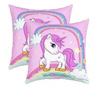Licorne Taies d'oreiller 60x60cm Doux Enfants Cute Licorne Décorative pour Canapé pour Cartoon Fantastique Horse Housses de Coussin Lot De 2 Taie Oreiller Rainbow Décor Rose Housse Coussin