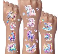 Licorne Tatouage Enfant, 12 Feuilles Tatouages Ephemere Paillette Licorne Fille, Tatouage Decoration Anniversaire Licornes, Cadeau Anniversaire Licornes pour Filles, Kit Tatouages Paillette Enfant