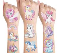 Licorne Tatouage Enfant Fille,10 Feuilles Pailletter Tatouage Ephemere Enfant pour 3 à 10 Ans Faux Tatouage,Cadeau Anniversaire Enfants Invites décoration de fête Petit Cadeau Pinata