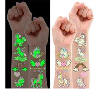 Licorne Tatouage Enfant Fille, 34pcs Brillent dans Le Noir Tatouage Temporaire pour Jouet Fille Licorne Cadeau Pinata Anniversaire