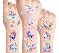 Licorne Tatouage Paillette Enfant,12 Feuilles Tatouage Ephemere Licorne Fille,Cadeaux Licorne Pour Filles,Tatouages Licorne Anniversaire Enfant,Kit Tatouage Licorne Paillette Enfant