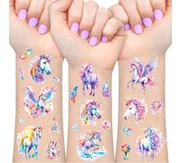 Licorne Tatouage Paillette Enfant, 12 Feuilles Tatouages Ephemere Enfant Fille, Anniversaire Cadeaux Licorne pour Enfants, Invitation Anniversaire Tatouage, Etanche Tatouage Paillettes Enfants