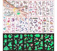 Licorne Tatouage Temporaire Enfant, 20 feuilles Tatouage Temporaire et 5 feuilles Tatouage Lumineux, Tatouages Ephémères Étanche pour Fille Garçons, Tatouage Enfant de Fête d'anniversaire Cadeau