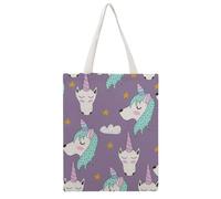 Licorne Violette Mignonne Tote Bag En Toile Femme Sac À Main Grand Sac À Bandoulière Pour Voyage Shopping 38×46cm