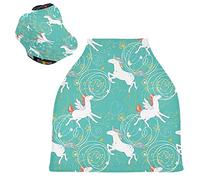Licorne Volante Blanche Housse de Canopée pour Poussette,Siège de Voiture pour Bébé Dais Siège Auto Couverture D'Allaitement Pare-Soleil Respirant Extensible pour Bébé
