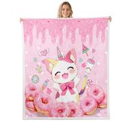 Licornes Chat Couverture Flanelle Peluche Couverture Canape Confortable Plaids pour Voyages Toutes Les Saisons Divans 125x150cm