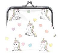 Licornes mignonnes Pastel Mignon Coin Bourse Pochette Cuir Kiss Verrouillage Boucle Changement de Pièce Pochette Portefeuille 11,5 cm x 10,5 cm