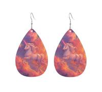 Licornes Mystiques Sur Le Nuage Boucles D'Oreilles En Cuir Double Face Boucles D'Oreilles Légères Pendantes En Cuir Pour Décorations Femme Quotidien