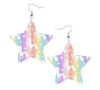 Licornes sur rayures colorées pour femme, boucles d'oreilles pendantes célestes, bijoux en forme d'étoile pour une utilisation polyvalente, One Size, Cuir
