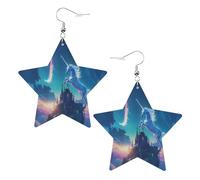 Licornes U Charmantes Et Fort Au Lever Du Soleil Boucles D'Oreilles Double Face Boucles D'Oreilles En Cuir Légères Pendantes Pour Quotidien Décorations Fête Des Mères