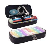 Licorns on Colorful Stripes Print Leather Flap Cosmetic Case, Cosmetic Bag, Zipper Storage Bag, Leather Flap Stationery Bag, Black, One Size, Noir , Taille unique