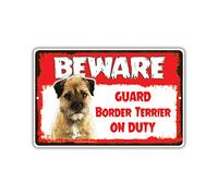 Licpact Plaque en métal avec inscription « Beware Guard Border Terrier Lab On Duty » - 30,5 x 20,3 cm