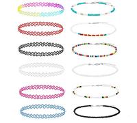 LICQIC Colliers Ras du Cou, 12 Pièces Colliers Colliers Jarretière de Mode Bijoux de Mode Bijouterie pour Filles Enfants Femmes en Caoutchouc élastique, Coloré