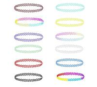 LICQIC Colliers Ras du Cou, 12 Pièces Colliers Colliers Jarretière de Mode Bijoux de Mode Bijouterie pour Filles Enfants Femmes en Caoutchouc élastique, Coloré