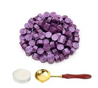 LICQIC Lot de 100 Perles de Cire à Cacheter Octogonales avec 1 Bougies Chauffe-plat et 1 Cuillère à Fondre, vernis à Cacheter pour Sceau de Cire